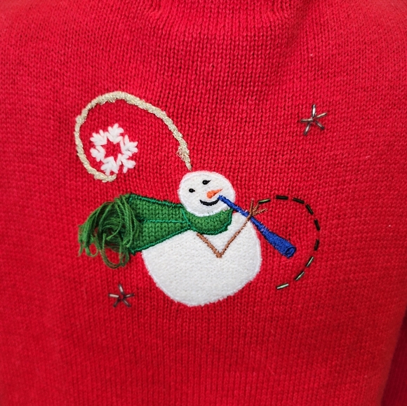 Designer Originals Red‎ Snowman Christmas Zippered Cardigan Size Small - Picture 8 of 10